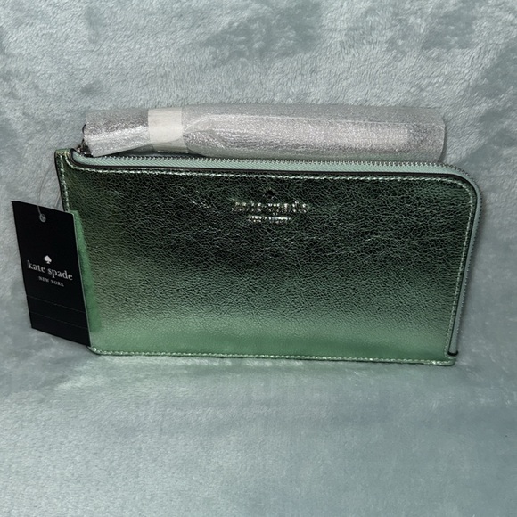 kate spade Green and Silver Metallic Clutch